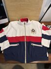 Popovitch & Co Red, White, Blue Anchor Full Zip Up Nautical Jacket Sweater BS3