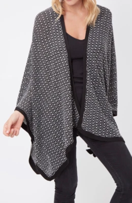 Gilet Drapé Style Cape Rodier 60% Laine Noir et Blanc T.U NEUF+ETIQUETTE - Photo 1/3