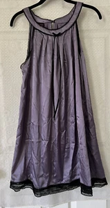 NWOT Lizalde Purple Satin Black Lace Trim Chemise Short Nightgown Large L - Picture 1 of 8