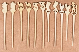 Vintage handgeschnitzte Knochen Hutnadeln Hutnadel Cocktail Sticks Kairo Ägypten 1960er x11 - Bild 1 von 1