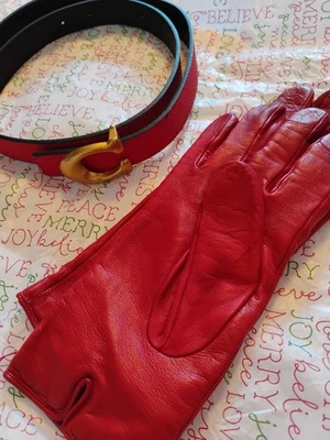 Guantes Coach rojos oficiales para mujer 100 % cuero genuino con cinturón rojo no Coach Foto 1 de 4
