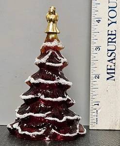 Fenton Red Amberina Flocked Christmas Trees W Gold Angel 4.5" Tall Rare HTF - Picture 1 of 16