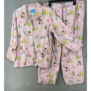 Nick & Nora Pijama Mujer L Rosa Conjunto de 2 piezas Navidad Muñeco de Nieve Vacaciones Ropa de dormir - Imagen 1 de 17