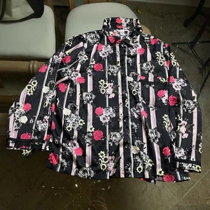 Victorias Secret Pajama Top XL Long Black Floral Long Sleeve Button Up Satin - Picture 1 of 8