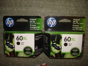 2 Genuine HP 60XL Black Ink Cartridges both Dated May 2022 - Zdjęcie 1 z 3
