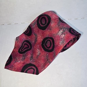 Cravatta uomo VINTAGE Perry Ellis portafoglio seta importata rosa rossastro astratta - Foto 1 di 7