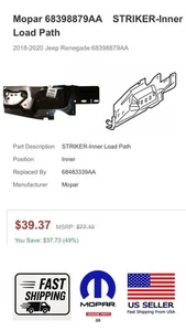 2018-2020 Jeep Renegade Striker Inner Load Path Beam 68483339AA OEM MOPAR 49%OFF - Picture 1 of 15