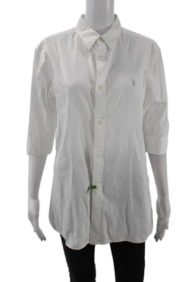 Blusa Allsaints para mujer de algodón texturizado manga larga con botones blanca talla M Foto 1 de 4