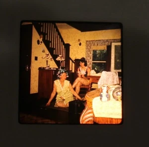1960'S PHOTO SLIDE COLLEGE GIRL W/CURLERS SHOWING BUSH OPEN ROBE W/FRIEND - Picture 1 of 4