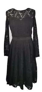 Phase Eight Size 10 Black Lace Long Sleeve Fit Flare Dress Party Fifties Style - Picture 1 of 11