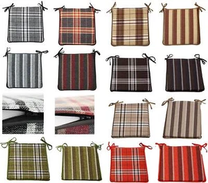 Tartan Check Reversible Kitchen Dining Garden Chair Cushion Seat Pads With Ties - Picture 1 of 47