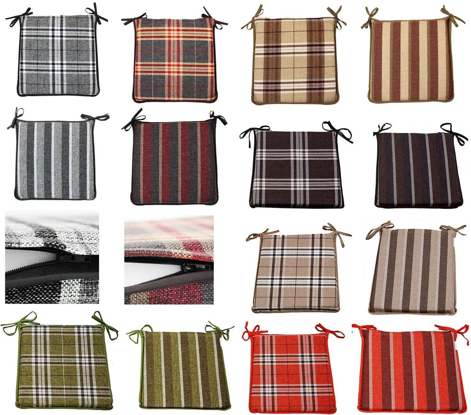 Tartan Check Reversible Kitchen Dining Garden Chair Cushion Seat Pads With Ties  - Image 1 of 1