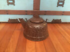 Vintage Antique Log Cabin Brown Speckled Enamelware Tea Pot Kettle W/ Bail