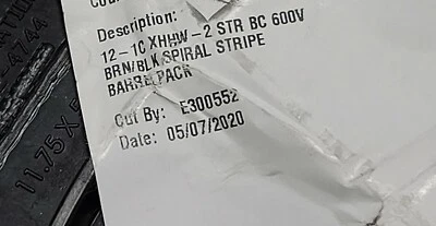 Cable de servicio #12awg XHW-2 alambre de construcción de cobre desnudo marrón con raya negra/100 pies Foto 1 de 4