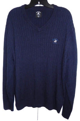 Suéter BEVERLY HILLS POLO CLUB Para Hombre XL Acanalado Suave Azul Marino Pullover Cuello en V Foto 1 de 4