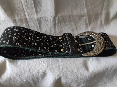 CEINTURE FEMME en CUIR DAIM BLEU 106cm x 5,5cm grande boucle (T.36) VINTAGE Occ. - Photo 1/4