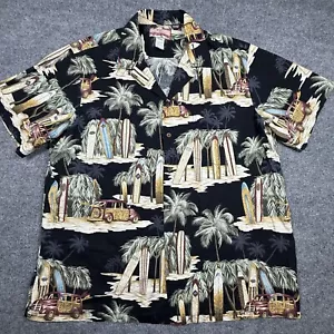 RJC Classic Hawaiian Shirt 2XL XXL Made In Hawaii Floral Surfboards Black - Picture 1 of 14