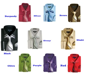 Nueva Camisa de Vestir Para Hombre Bordado Puño y Cuello con Corbata y Manguito SG 28 - Imagen 1 de 6