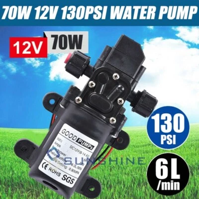 12V DC Diaphragm Pump 2GPM 130PSI Self Priming Sprayer Fresh Water Pressure Pump