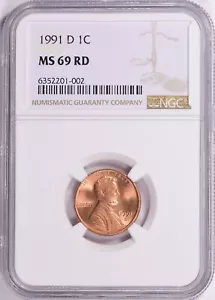 1991 D Lincoln Cent NGC MS69 RED Low Pop Registry - Picture 1 of 2