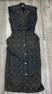 Vintage 90's All That Jazz Black Gold Medallion Sheath Dress Size 3 - Picture 1 of 14