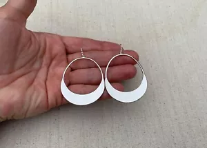 Elegant Crescent Hoop Earrings 925 Sterling Silver Handmade Statement Jewelry - Picture 1 of 9