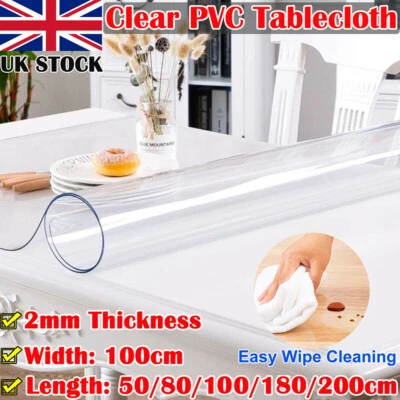 2mm Thick 50-200cm Clear Transparent Vinyl PVC Tablecloth Table Protector Cover - Image 1 of 4