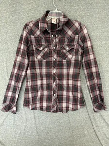 Camisa Occidental de Franela True Religion Hombres Grande Multicolor a Cuadros Algodón Perla A Presión - Imagen 1 de 9