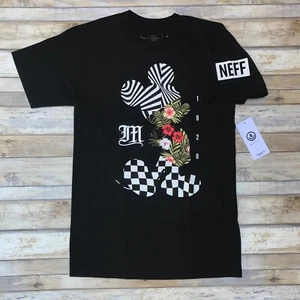 Disney Collection by Neff Mickey Mouse 1928 Floral Checkered Black Cotton Tee  - Picture 1 of 9