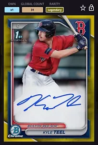 DIGITALE Kyle Teel Topps Bunt 1° Bowman Giallo Cromato Auto Leggendario LE 75 - Foto 1 di 3