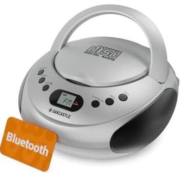 Oakcastle CD250 PORTABLE CD PLAYER BOOMBOX with Bluetooth & FM Radio | Silver - Image 1 of 4