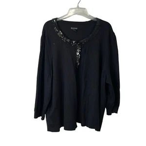 New Direction Womens Black Sequins Round Neck Pullover Blouse Top Size 3X - Picture 1 of 11