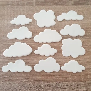 12 x Cloud Cupcake/Cake Toppers. Handmade Edible Fondant Decorations Mixed size - Picture 1 of 4