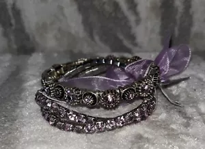 Vintage Lavendel Lila Strass Hell Lila Perlen Stretch Armband Set-NEU - Bild 1 von 5