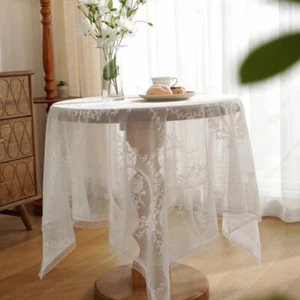 Rectangle White Lace Floral Tablecloth Cover for Dining Room Wedding Party Decor - Picture 1 of 14