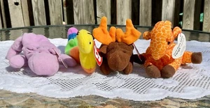 4 Vintage TY Beanie Babys Miniatur "Wilde Tiere" Zweige Schokolade Zoll Happy - Bild 1 von 11
