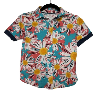 Toddler Button Up Youth Boys Size S Short Sleeve Contrast Cuffs Floral - Image 1 of 4