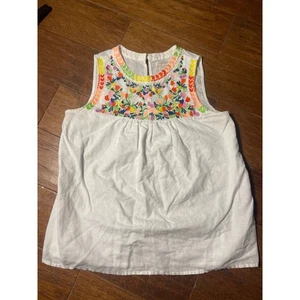 Camiseta sin mangas J Crew bordada blanca talla 00 sin mangas cuello calado floral - Imagen 1 de 3