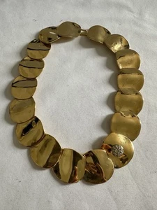 Atemberaubende Vintage 70er Jahre Halskette Modernist Halsband Choker Stil goldfarben Metall - Bild 1 von 5