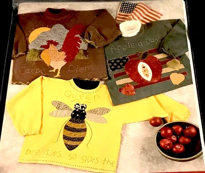 WEAR with WISDOM 3 Sweatshirt Applique BEES & ROOSTER & APPLE A DAY Pattern Word - Image 1 of 4