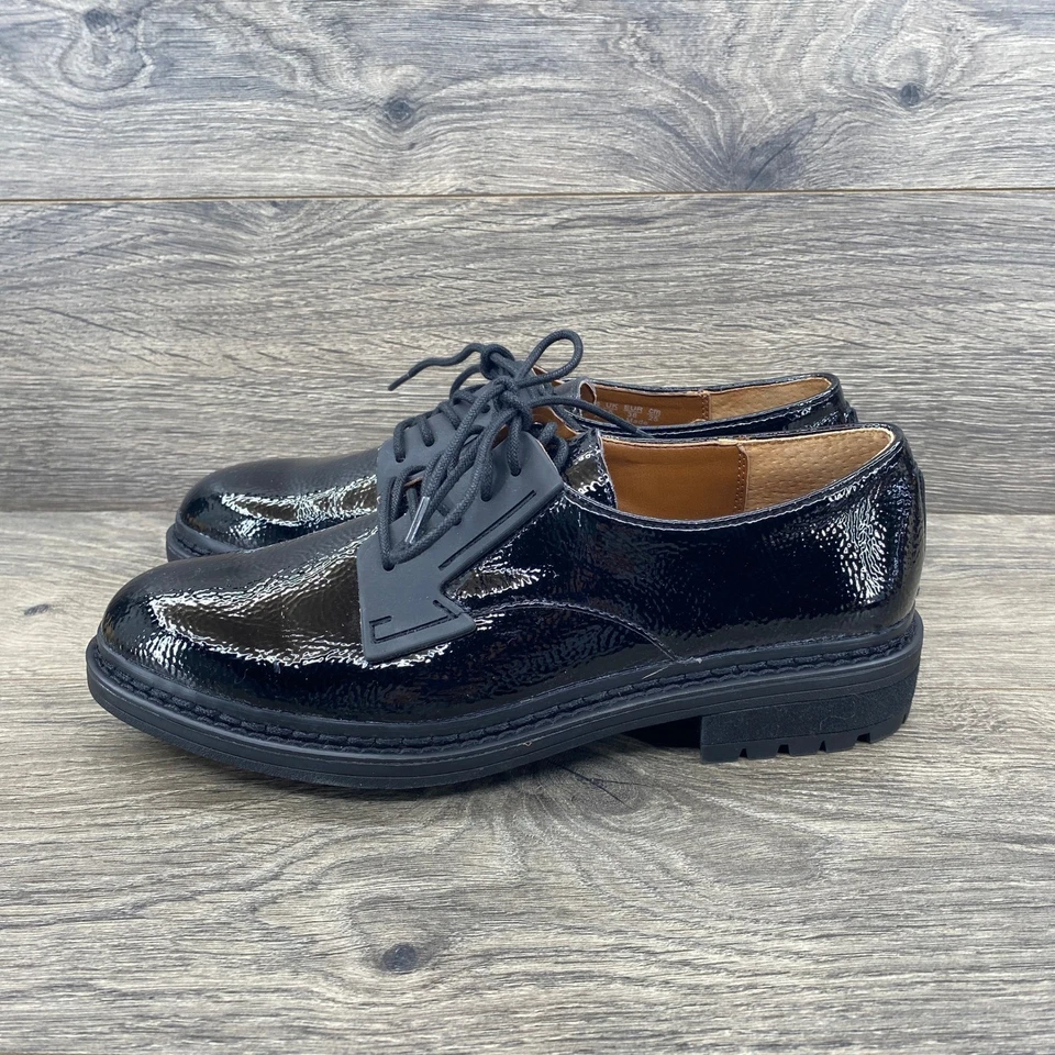 Zapatos Oxford Franco Sarto de charol negro con cordones para mujer talla 8 M Foto 1 de 4