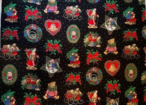 vtg Black bg Victorian Christmas fabric Joan Kessler/Concord holiday Santa Claus - Picture 1 of 3