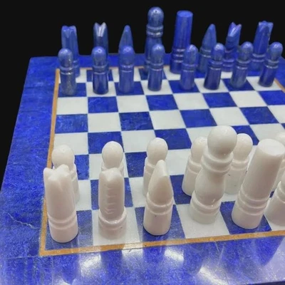 Exquisite Lapis Lazuli Chess Set Handcrafted Luxury Board Game Unique Gift - Image 1 of 4