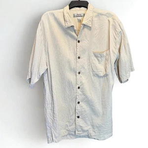 Camisa Tommy Bahama Vintage Para Hombre M Beige Sólida Manga Corta Abotonada 100% Seda - Imagen 1 de 5