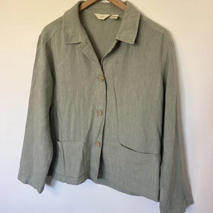J Jill Sage Green Thin Blazer Shirt Button Down Linen Blend Pockets Size Small - Picture 1 of 4