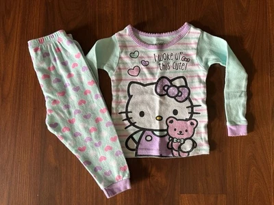 Hello Kitty Infant Girls “I Woke Up This Cute” W/hearts Pajama Set SZ 18M Teal - Image 1 of 4