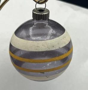 Vtg. Christmas Unsilvered Lavender Ornament Painted White Yellow Stripes - Picture 1 of 5