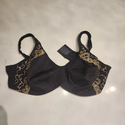 Sujetador Playtex 18 Horas Negro Dorado Borde de Encaje Cobertura Completa Comodidad Con Aros Talla 44D Foto 1 de 4