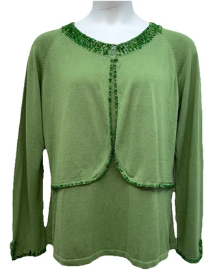 NWT Storybook Knits Size 1X Majestic Jewel Pullover Embellished Sweater Olive - Image 1 of 4