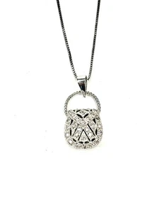 Bolso de mano de plata de ley 925 con circonita cúbica colgante con cadena - Imagen 1 de 10
